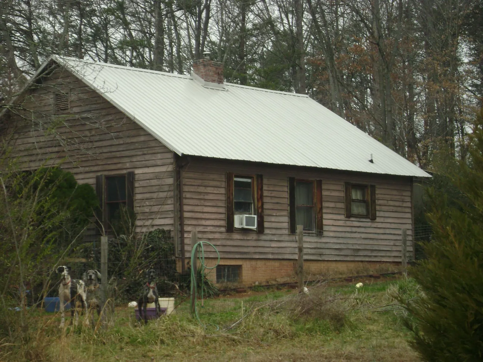 White metal roof on an old wood sided farmhouse, from a Metal Roof Installation job in Chimney Rock